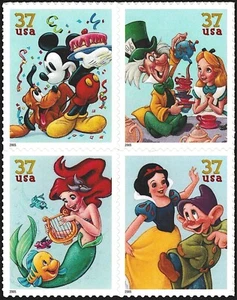 4 DISNEY STAMPS: Mickey Mouse, Little Mermaid, Snow White, Alice in Wonderland - Picture 1 of 1