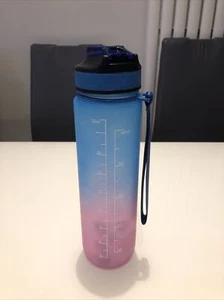 Refill Fitness/Sports Water Bottle With Straw & Carry Strap 1L - Blue/Pink - New - Picture 1 of 4