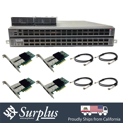 64 Port 40GbE QSFP+ Cisco Nexus LAN Enterprise 2x PSU B-F AF w/ 40GB NIC & Cable - Image 1 of 4