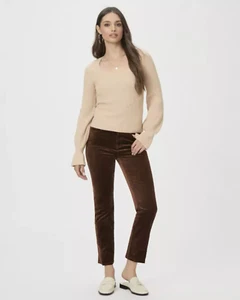 Paige Größe 32 Cindy Hose mit gedrehten Nahtschlitzen Chicorée kaffeebraun Samt Crop - Bild 1 von 6