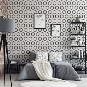 Black Grey Retro Wallpaper Charcoal Geometric Pattern Textured Feature Bedroom - Picture 1 of 7