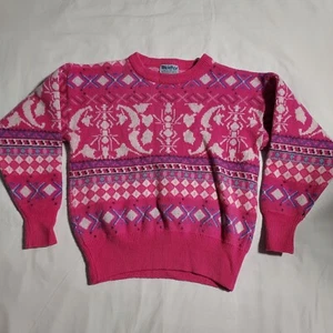 Vintage Unisex Kid's Meister Size Small Pink Wool Long Sleeve Sweater - Picture 1 of 8