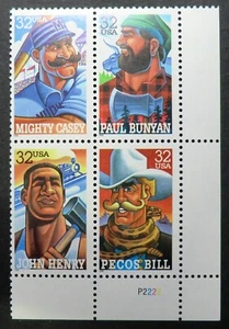 3083 - 3086 MNH 1996 32c Folk Heroes PB Casey Paul Bunyan John Henry Pecos Bill  - Picture 1 of 1