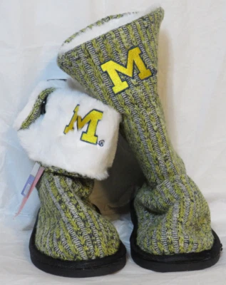 MICHGAN WOLVERINES SLIPPER WOMEN S 5-6 KNIT BUTTON BOOT FLEECE NEW NWT - Image 1 of 4