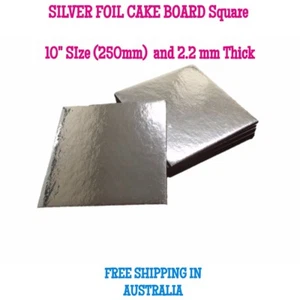 Silver Square Foil Cake Boards Base 10" or  250mm - 2.2mm Thick - Free Postage  - Picture 1 of 2