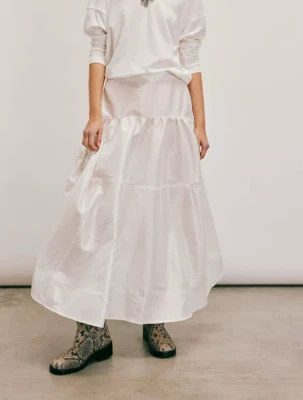 NUEVA FALDA MIDI FREE PEOPLE PONCHE DE HUEVO BLANCO ESMERIL CINTURA CAÍDA TALLA S Foto 1 de 4