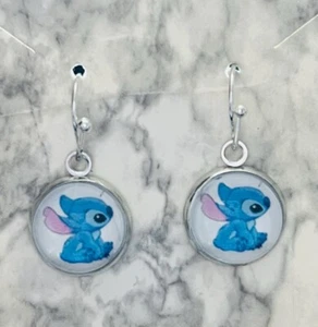 Stainless Steel Hypoallergenic Dangle Earrings Cute Stitch Sitting Ohana RTS - Picture 1 of 1