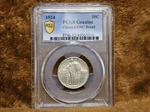 1924-P STANDING LIBERTY QUARTER 25C PCGS SIN CIRCULAR DETALLES LIMPIOS GENUINOS. - Imagen 1 de 4