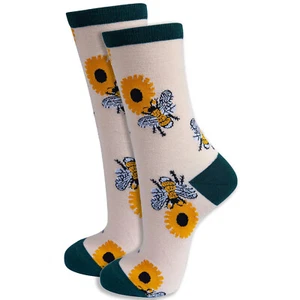 Womens Bamboo Bee Socks UK 4-7, EU 37-40, US 6-9 Novelty Ankle Sunflower Socks - Picture 1 of 2