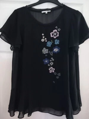 b38 ladies John Rocha Black Purple Flowers  size 12 good condition - Image 1 of 4