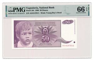 Banknot YUGOSLAVIA 50 Dinara 1990 PMG MS 66 EPQ klejnot nieobiegowy
