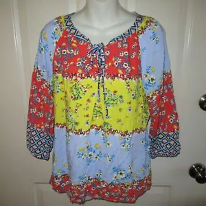 Top boho floral Fig & Flower Anthropologie para mujer mediano azul rojo rayón - Imagen 1 de 7