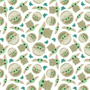 Flannel Star Wars Mandalorian The Child & Frog Baby Yoda  Fabric Green Cream~BTY - Picture 1 of 1