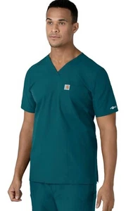 Medium Carhartt Men's Force Modern Fit V-Neck 4 Pocket Top Scrubs Caribbean Blue - Picture 1 of 12