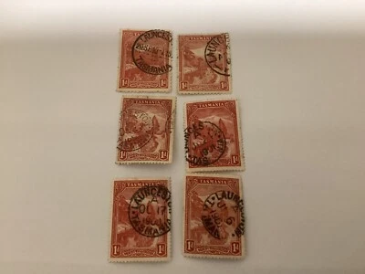 Tasmania 1d Red Mount Wellington Seven Seas 11,qty 6 Launceston cancel - Image 1 of 2