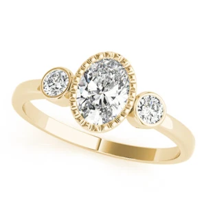 Ovaler Forever One Moissanit Verlobungsring mit drei Steinen Zargenfassung Gelbgold - Bild 1 von 4