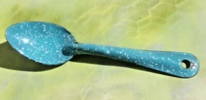 VTG Blue & White Speckle Enamelware Tablespoon, Granite Table Ware, 8" Long - Picture 1 of 5