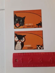 2 tarjetas troqueladas troqueladas vintage de Halloween con nombre gatos negros búhos sin usar - Imagen 1 de 4