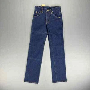 VTG Lee Rider Jeans Boys 25x30 Dark Wash Denim Leather Back Patch Union Tag NOS - Picture 1 of 14