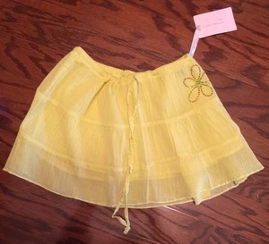 NWT BROOKLYN GIRL Yellow 100% Wrinkled Cotton Sequined Summer MINI SKIRT S - Picture 1 of 7