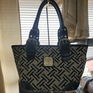 TIGNANELLO FRENCH TOTE  FABRIC LEATHER HANDBAG Buckle  - Picture 1 of 11