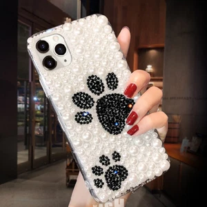 Bling Pearls Cute Paws Phone hard back Case Cover for samsung galaxy iphone - Picture 1 of 9