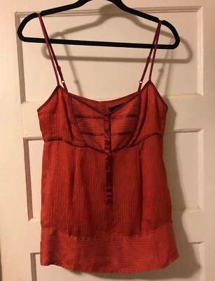 Camiseta sin mangas Marc By Marc Jacobs con correa de espagueti 100 % seda rosa a rayas talla 6 botones Foto 1 de 4