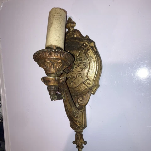 Antique Wall Sconce- Interior-Ornate- Candle Style with Pull Chain Gilded 9.5” Cover