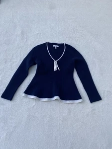 DEREK LAM 10 CROSBY Kaschmir Wollmischung Schößchen Pullover blau Gr. Large - Bild 1 von 12