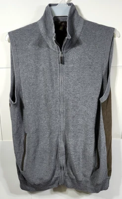 Tasso Elba Men's Vest XL Grey Brown Knit Front Faux Suede Back Pockets Full Zip - Image 1 of 4
