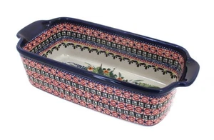 Blue Rose Polish Pottery Floral Butterfly Loaf Baker - Picture 1 of 2