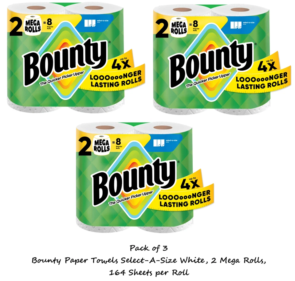 Bounty Paper Towels Select-A-Size White, 2 Mega Rolls 164 Sheets per Roll (3 pk) - Image 1 of 1