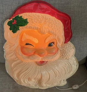 Vintage Winking  Santa Claus Face Light Up Christmas Window Decoration Retro - Picture 1 of 20