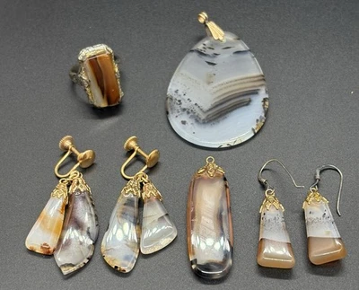 Hermoso Anillo de Ágata Pulida Montana ~ Pendientes ~ Colgantes Ámbar Negro Transparente Foto 1 de 4