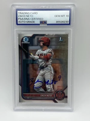 Zach Neto Signed 2022 1st Bowman Chrome PSA/DNA GEM MT 10 AUTO Slab - Image 1 of 2