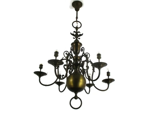 Flemish Dutch Chandelier 6 Arm Lights Brass Eagle Barn Country Style Gorgeous Cover