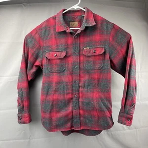 ORVIS Heavy Weight Flannel Shirt Jacket Button Down Red Gray Plaid Mens Medium - Picture 1 of 6