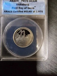 2011-S VICKSBURG QUARTER ANACS PR70 DCAM First Day Of Issue #0140 Of 3975 Coin - Picture 1 of 3