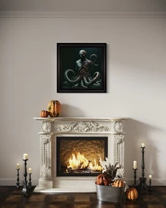 Schwarz gerahmtes Octoman Horror Kunstwerk auf Stoff gedruckt - Bild 1 von 7