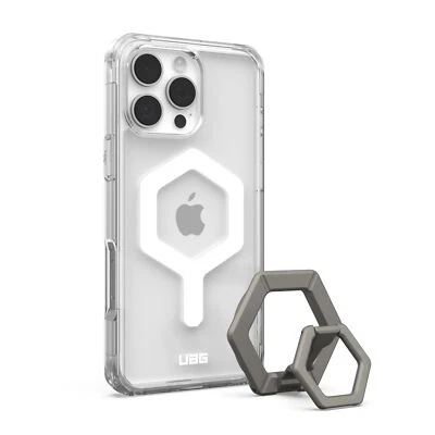 Paquete de Funda UAG iPhone 16 Pro Max Plyo Blanco Hielo + Soporte de Anillo Magnético Titanio Foto 1 de 4