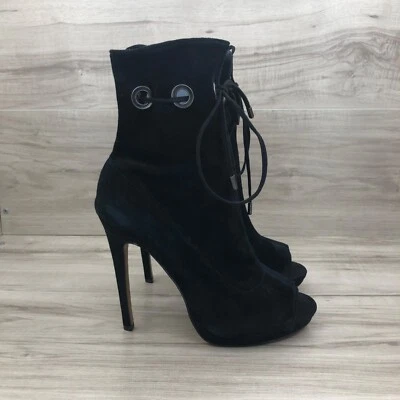 Женские сапоги Steve Madden 8M Cavalier черные замшевые без застежек с открытым носком на шпильке - Изображение 1 из 4