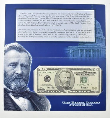 2001 $50 FRN Star Note Green Seal Bureau Of Engraving *7955 - Image 1 of 4