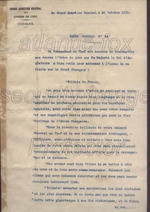 WWI 1915 UNIQUE, KING GV ORDER /SPEECH to THE FRENCH ARMY signed General Joffre - Picture 1 of 5