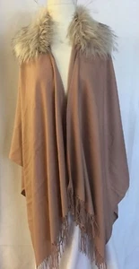 Women's One Size Shawl Wrap Poncho Fringe Faux Detachable Collar Dusty Rose NWOT - Picture 1 of 6