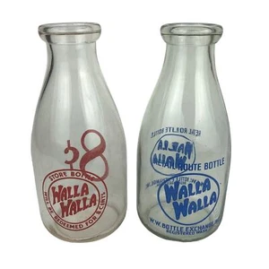 2 Milk Bottle WALLA WALLA STORE & 8 Cent One Quart Glasses - Duraglas - Vintage - Picture 1 of 6