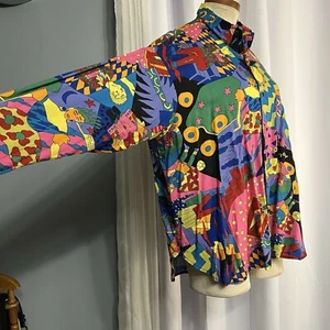 Esprit Vintage Long-Sleeve Shirt Novelty Faces Pop Art Print Multicolor 80s M - Picture 1 of 18