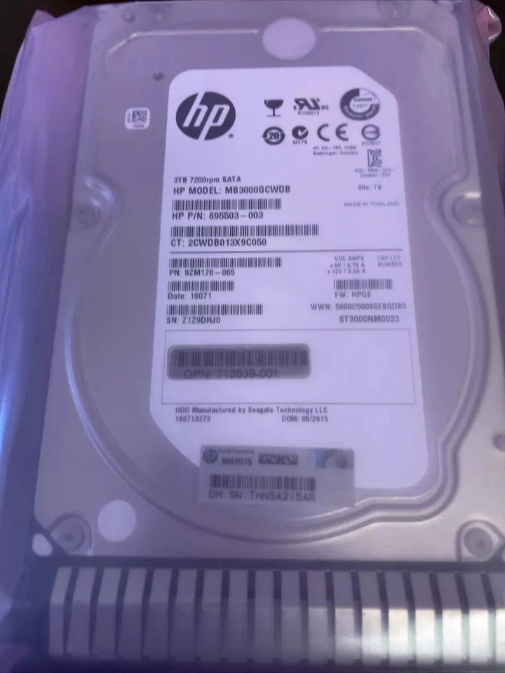713823-B21 HP 3TB 7.2K SATA 6G 3.5" Hard Drive 695503-003 MB3000GCWDB - Image 1 of 1