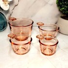 4 PC Nesting Measuring Cups, Pink Amber Depression Style Glass, Vintage Kitchen