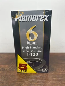 Memorex T-120 HS - 5 Pack - Blank VHS Tapes 6 Hours Video Cassettes Sealed New - Imagen 1 de 5