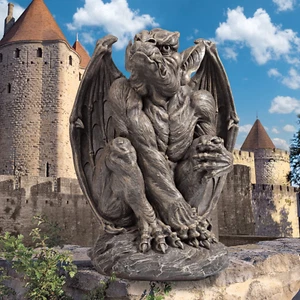 Silas Sentry Gargoyle Gothic Statue Handcast Polyresin Grey Stone Indoor/Outdoor - Picture 1 of 8